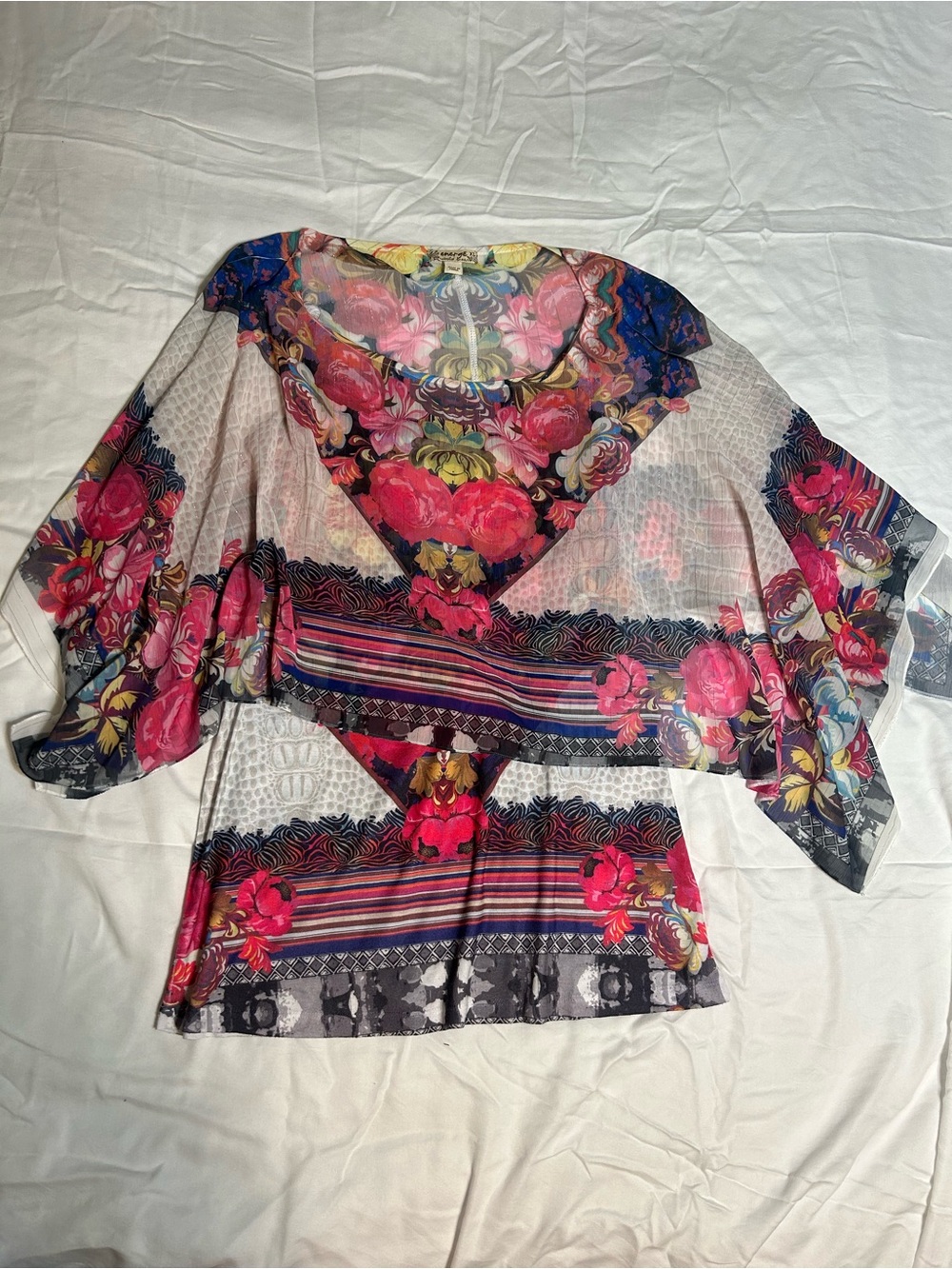 Energē Floral Multi-Pattern Women's Layered Flowy Chiffon Top